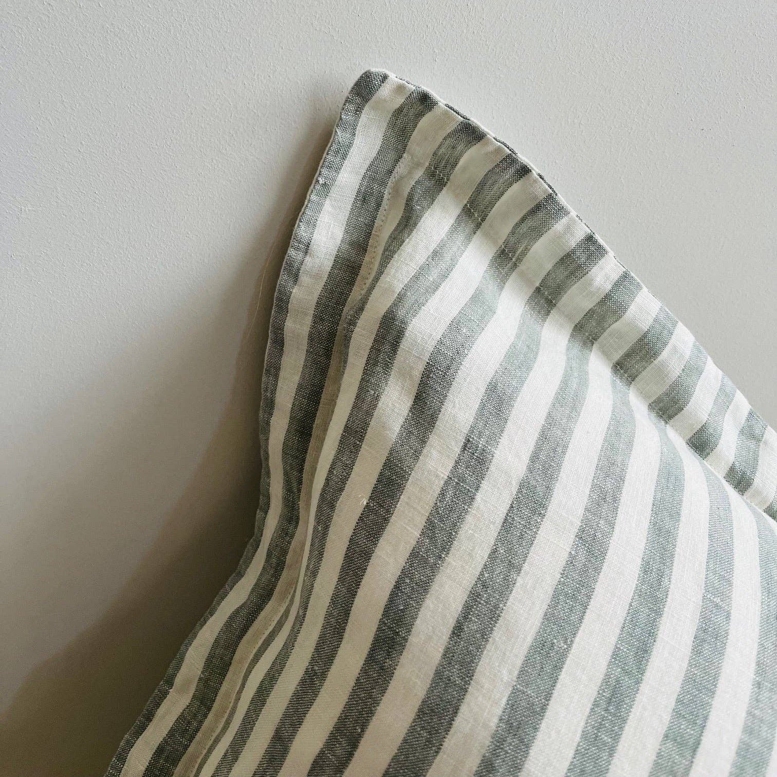 Pure French Linen Cushion Cover with Flange Detail - Sage Stripe Mama and Tochter