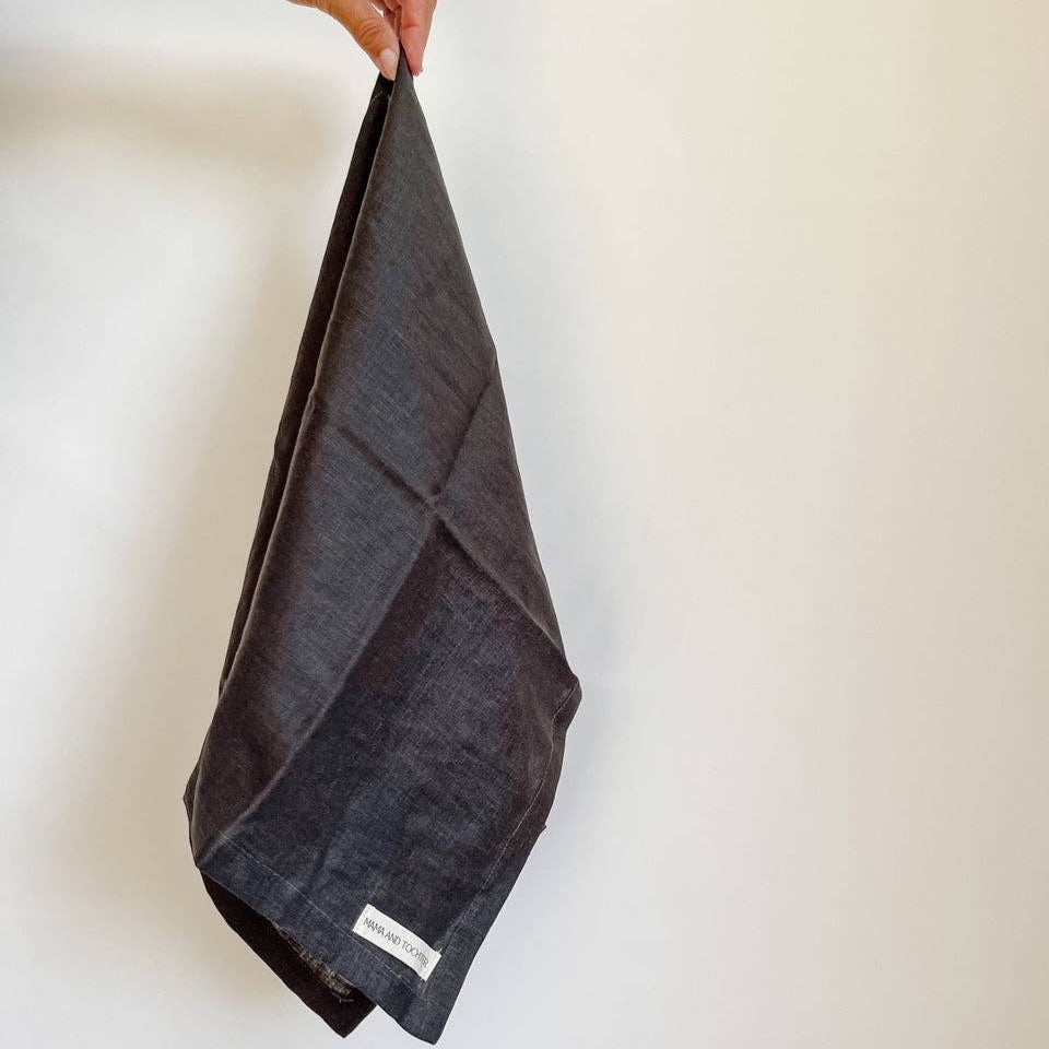 Pure French Linen Tea Towel - Dark Charcoal Mama and Tochter