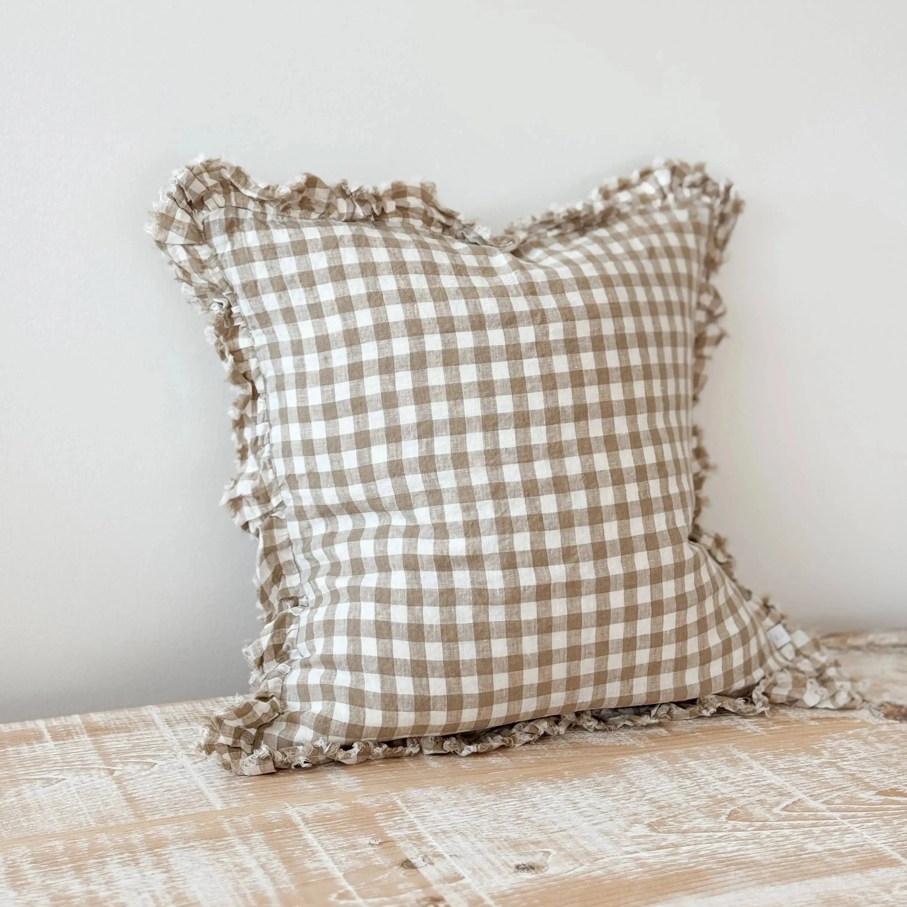 Hallie Light Brown Gingham Cushion Cover, 45x45cm: 45 x 45 cm Ellenvale Trade