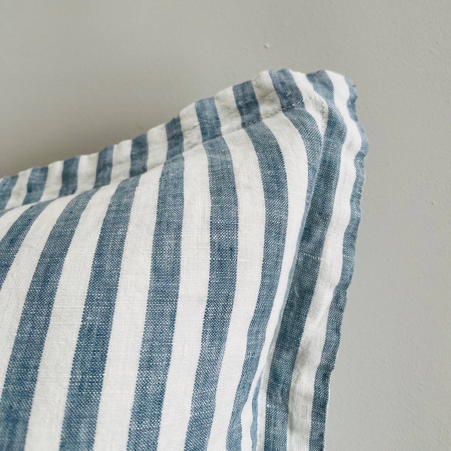 Pure French Linen Cushion Cover with Flange Detail - Stone Blue Stripe Mama and Tochter