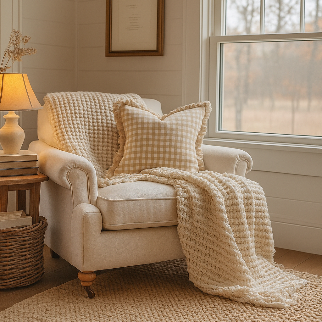Pure French Linen Frayed Edge Ruffle Cushion Cover - Beige Gingham Mama and Tochter