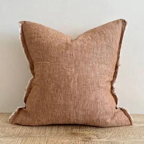 Esmee Fringed Linen Cushion Cover 45x45 – Washed Rust Ellenvale Trade