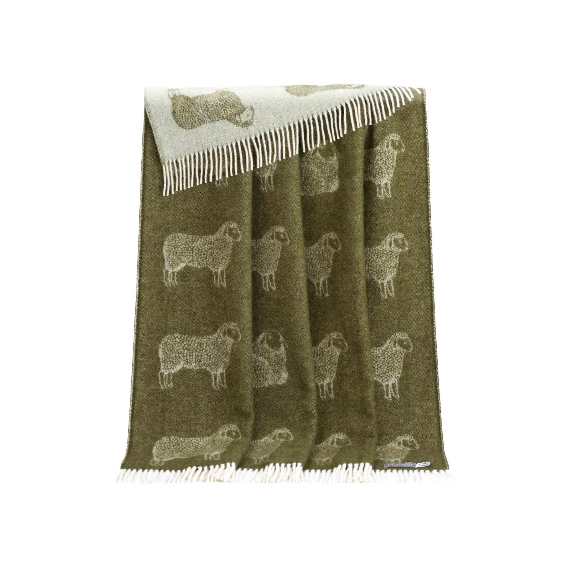 Sheep Mossy Green Pure Wool Throw JJ Textile