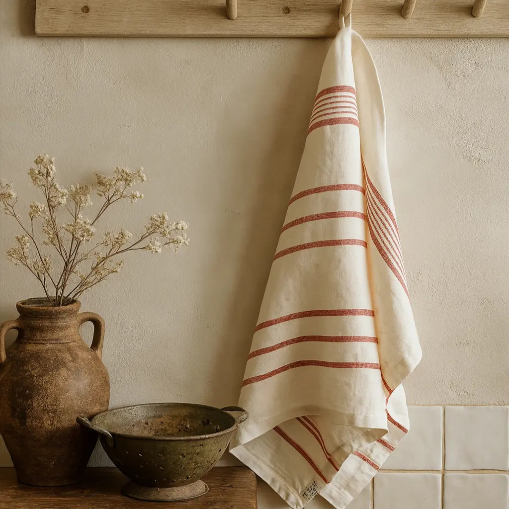 Pure French Linen Tea Towel - Rust Stripe Mama and Tochter