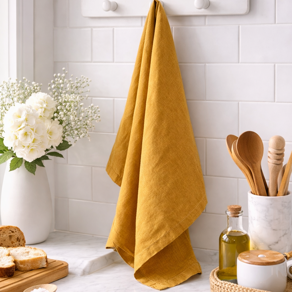 Pure French Linen Tea Towel - Mustard