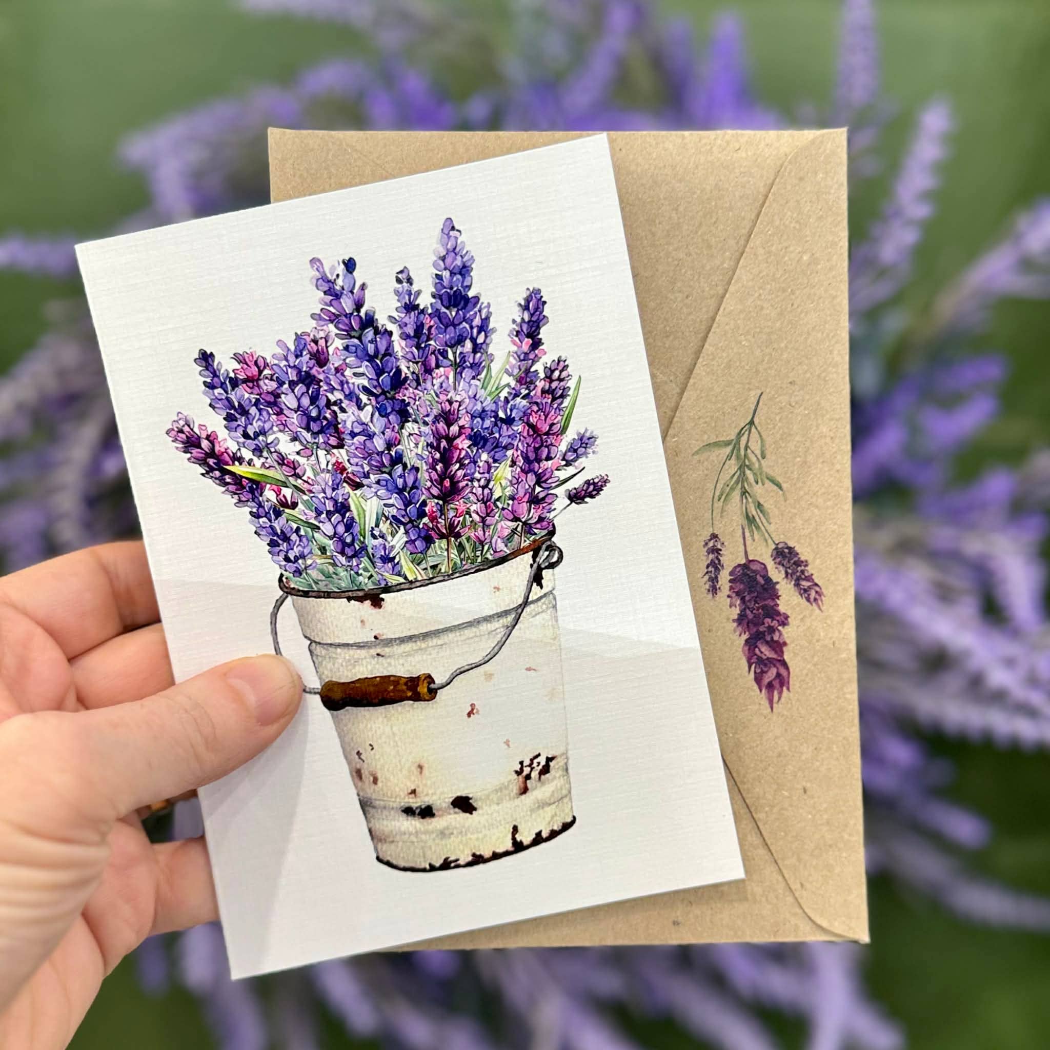 Lavender in Rusty Bucket Greeting Card