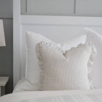 Linen Ruffle Cushion - Grey Stripe Mama and Tochter