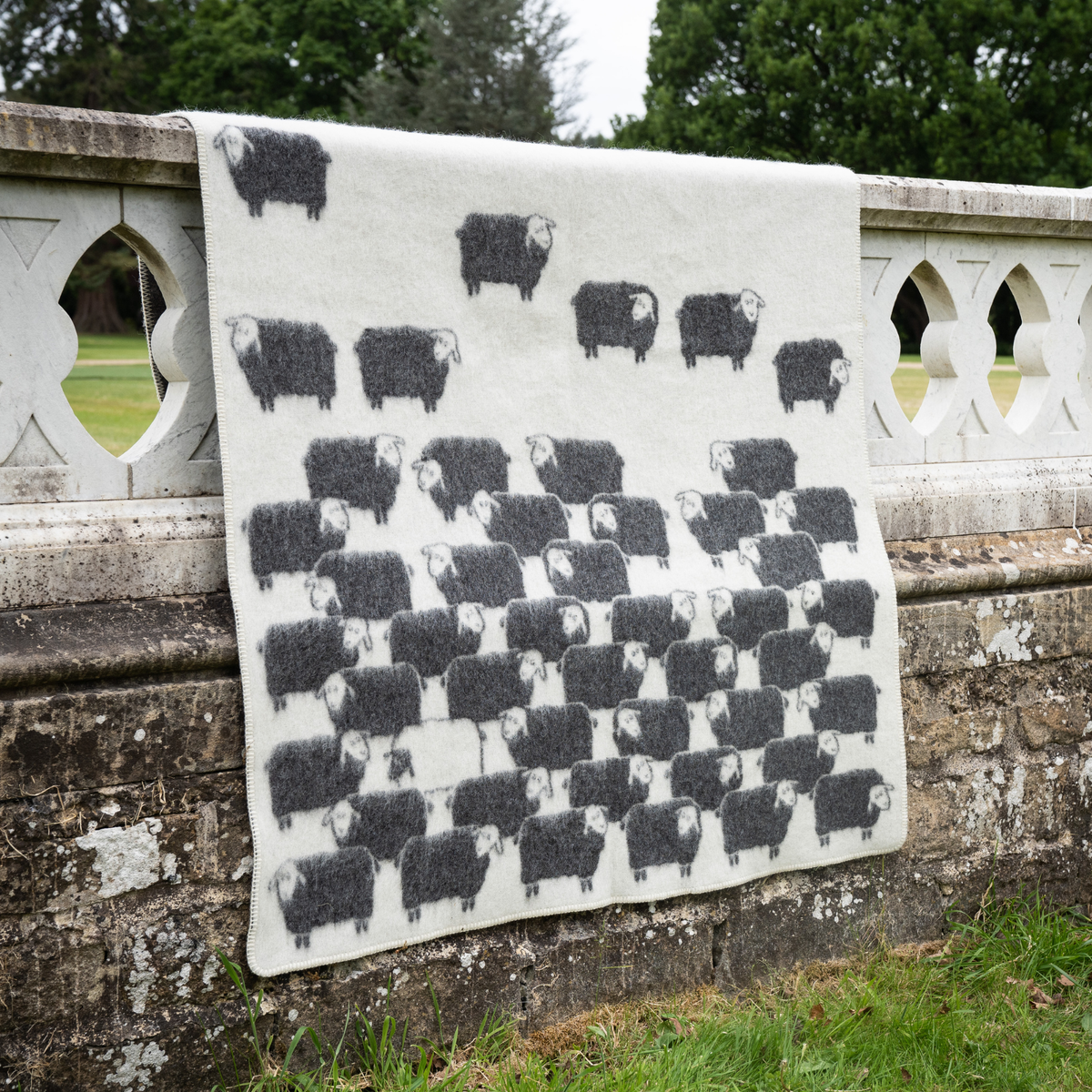 Herd Black Wool Blanket with Sheep Design – 130 x 180 cm
