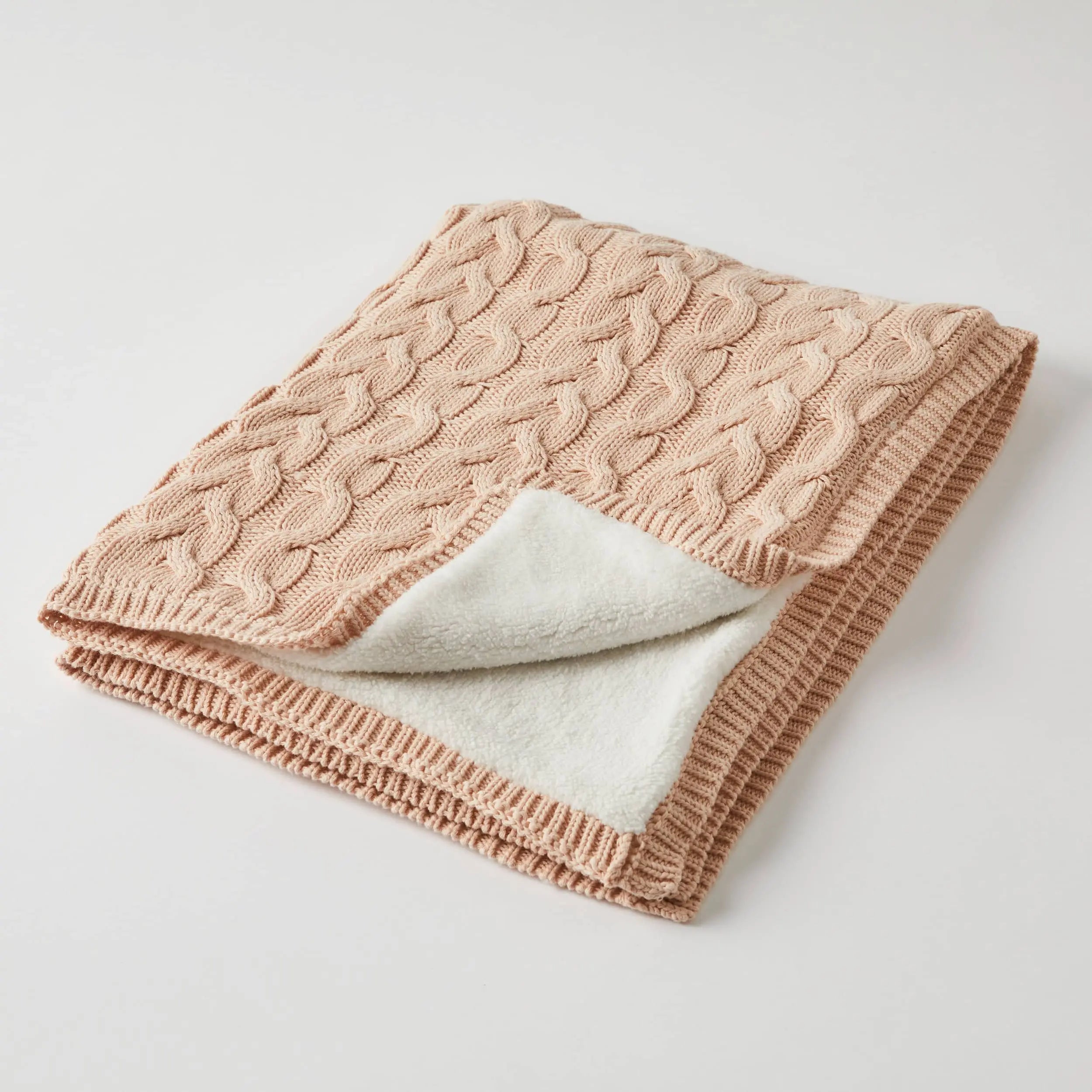 Aurora Cable Knit Baby Blanket – Pink Clay/Cream Jiggle & Giggle