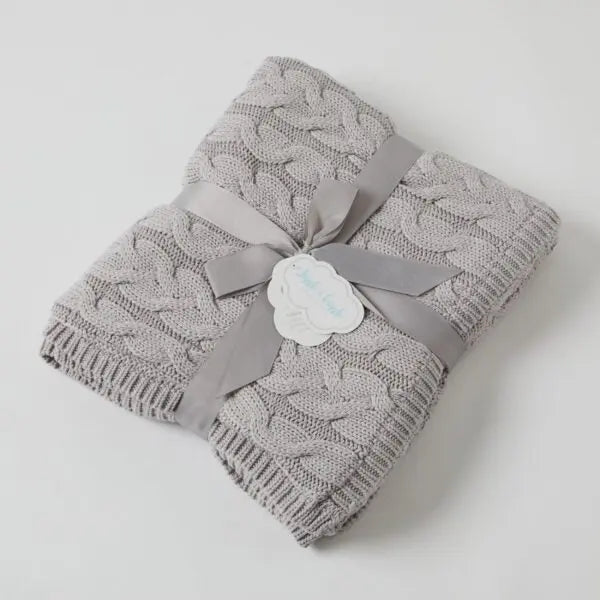 Aurora Cable Knit Baby Blanket - Silver/Cream Jiggle & Giggle