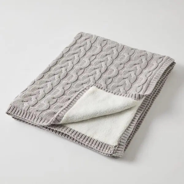 Aurora Cable Knit Baby Blanket - Silver/Cream Jiggle & Giggle