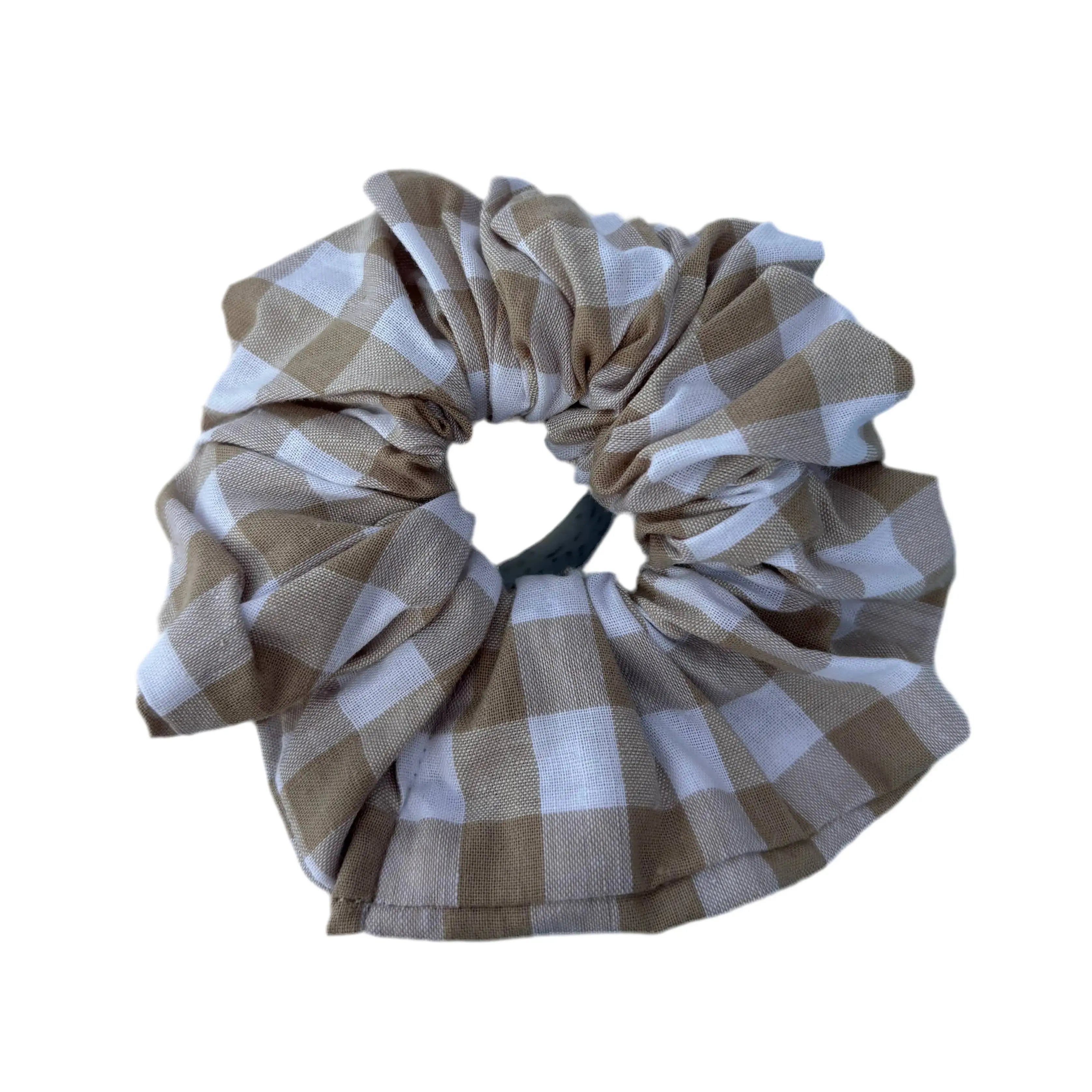 Gingham Hair Scrunchie  - Latte Brown Handmade Jems