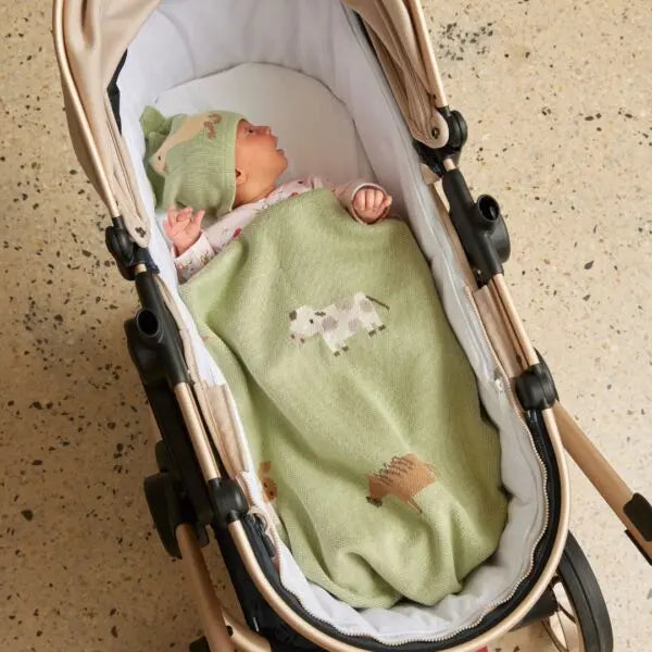 Barnyard Buddies Knitted Blanket - Green Jiggle & Giggle
