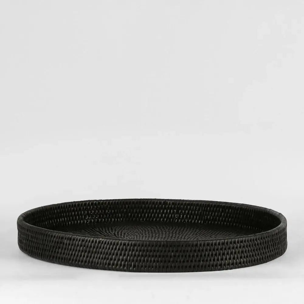Paume Rattan Oval Tray Black - High Quality Barrington Country Homewares