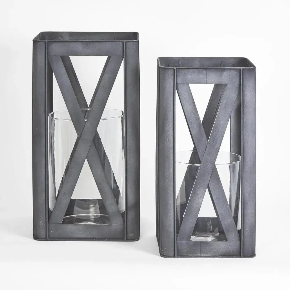 Black Iron & Glass Lanterns - Set Of Two Florabelle