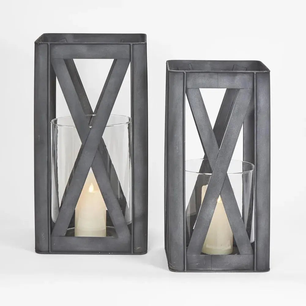 Black Iron & Glass Lanterns - Set Of Two Florabelle