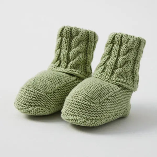 Baby Cable Knit Booties - Green Jiggle & Giggle