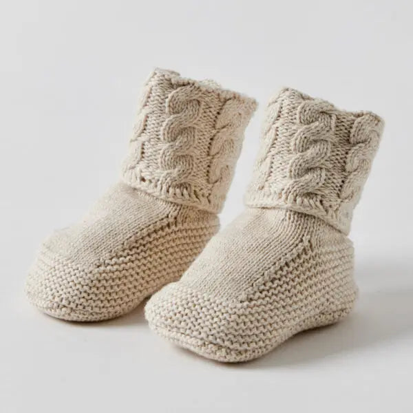 Cable Knit Natural Baby Booties Jiggle & Giggle