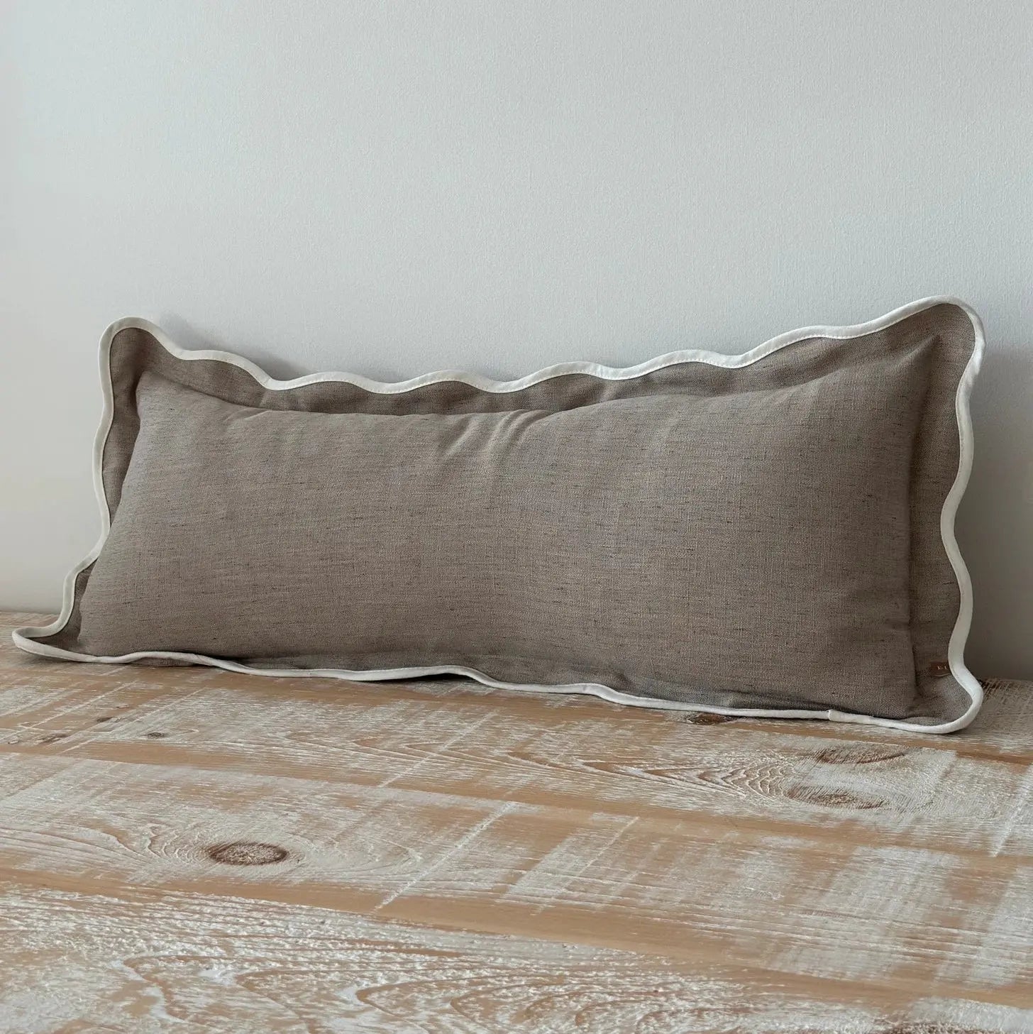 Chloe Greige Scalloped Edge Bolster Cushion Cover – 80 × 30 cm