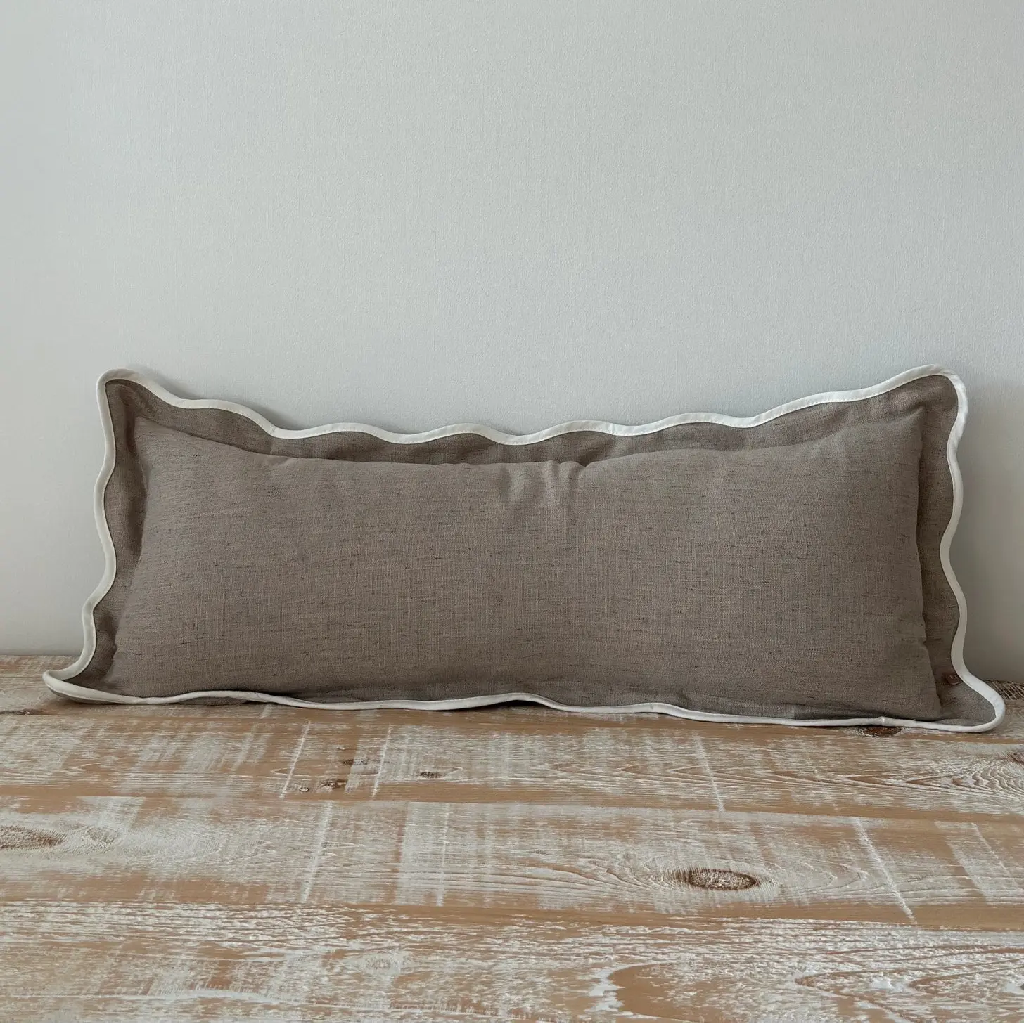 Chloe Greige Scalloped Edge Bolster Cushion Cover – 80 × 30 cm
