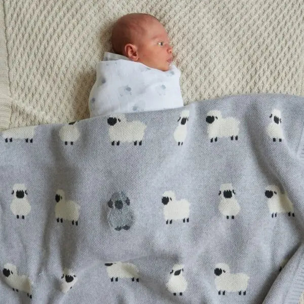 Little Meadows Knitted Baby Blanket - Sheep Jiggle & Giggle