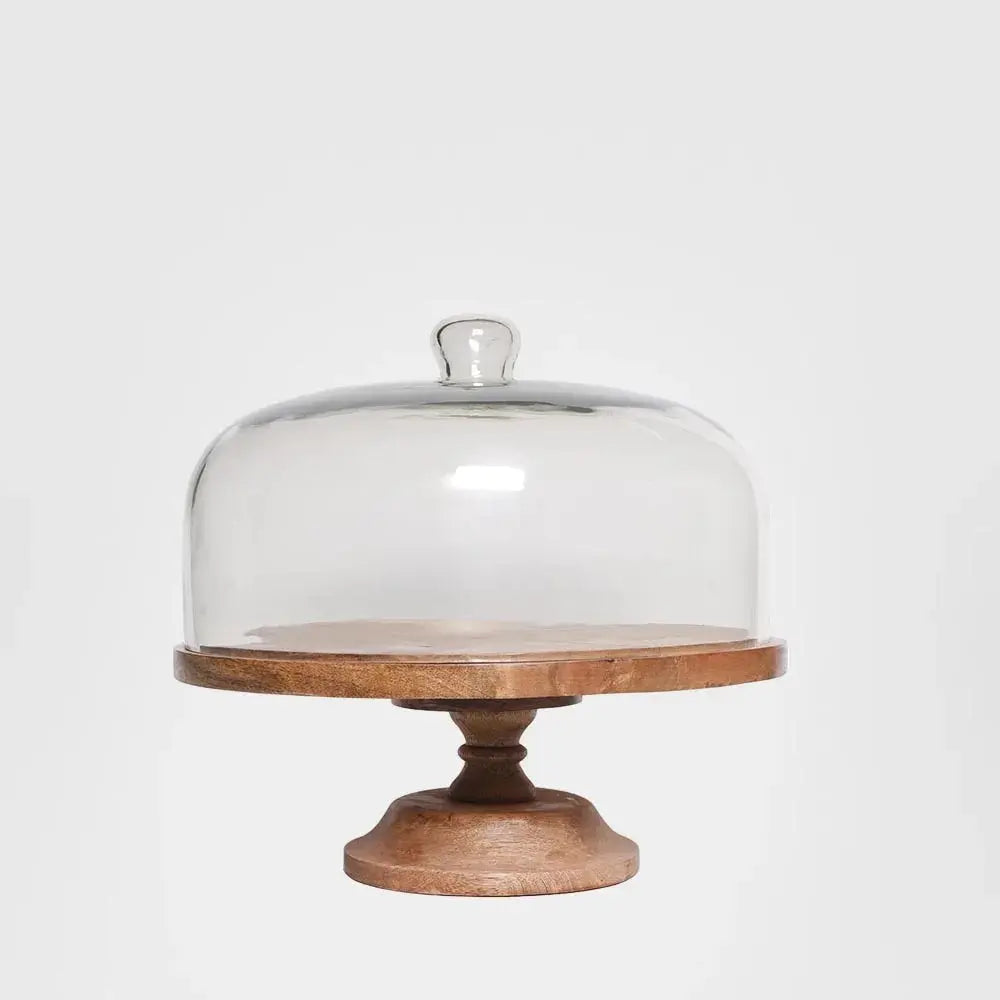 Mango Wood Cake Stand with Glass Cloche Florabelle