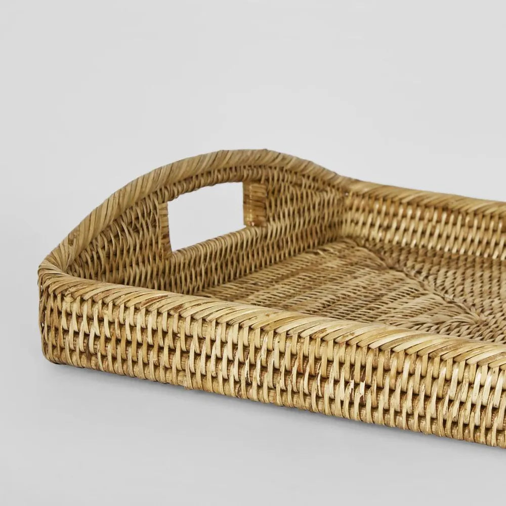 Paume Rattan Rectangle Tray Set 2 Natural - High Quality Florabelle