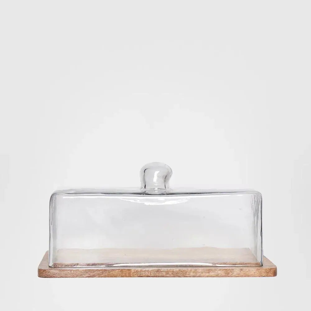 Large Rectangle Glass Cloche With Wood Base 30cm - High Quality Florabelle