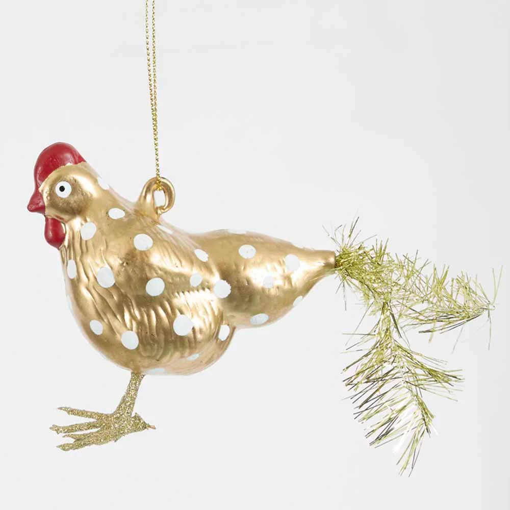 Vintage Gold Spotty Hen Glass Hanging Decoration
