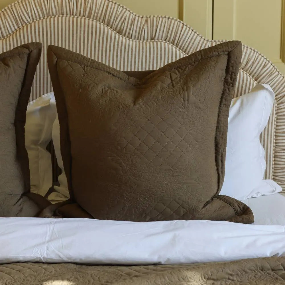 3 Piece Olive Quilted Bedspread & Cushion Set