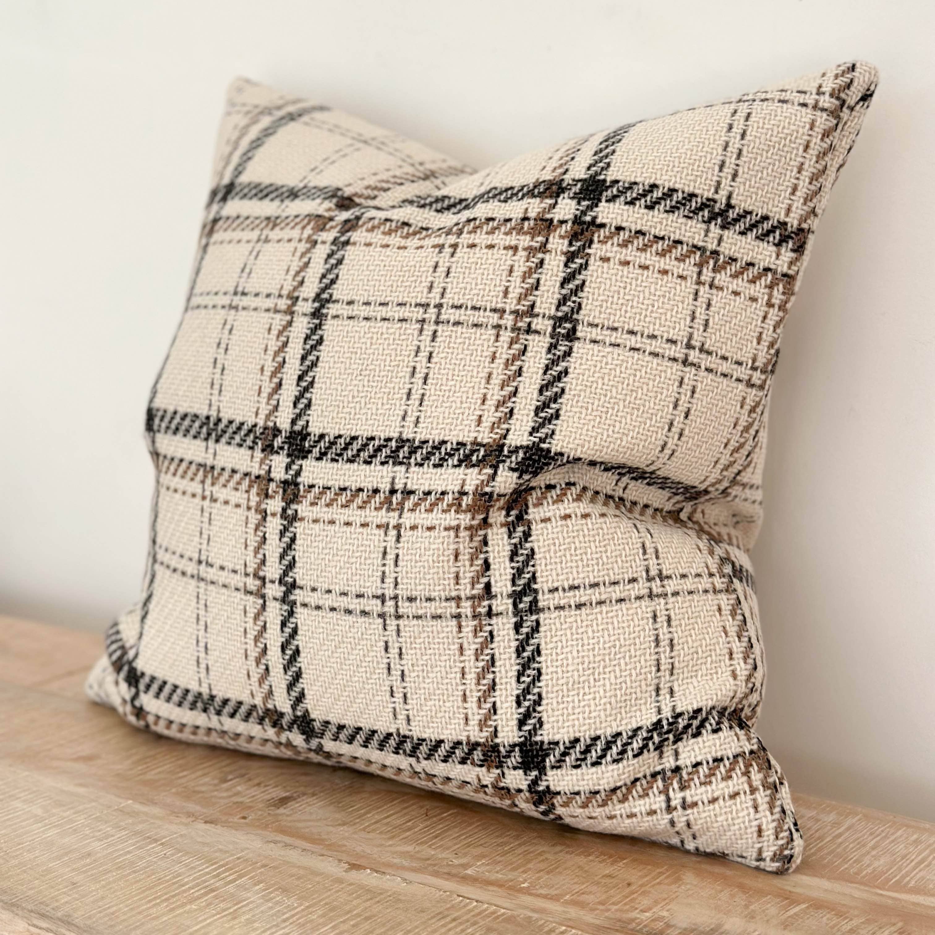 Country Wool Effect Cushion Cover  45x45 - Cream Check Ellenvale Trade