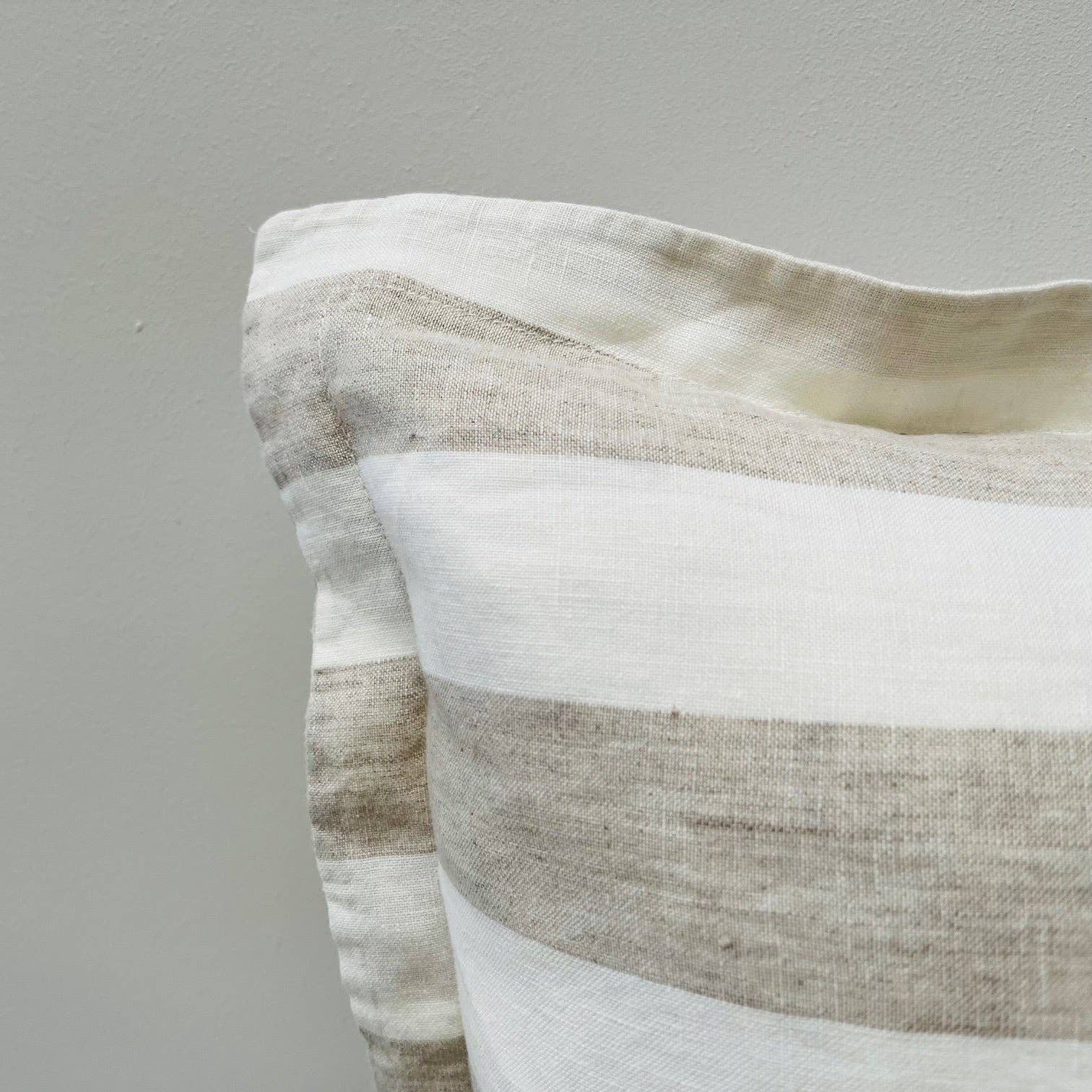 Pure French Linen Cushion Cover with Flange Detail - Natural Wide Stripe Mama and Tochter