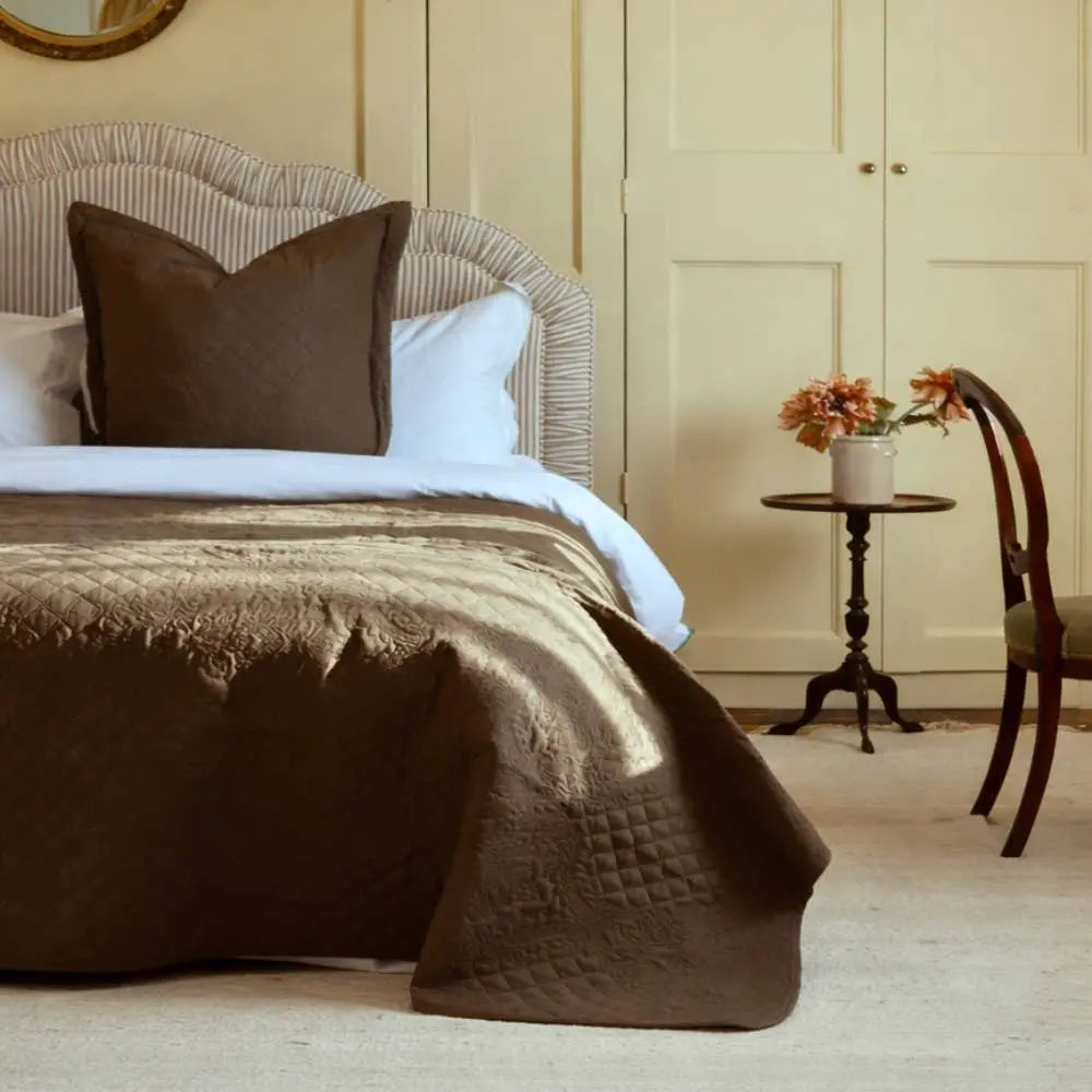 3 Piece Olive Quilted Bedspread & Cushion Set