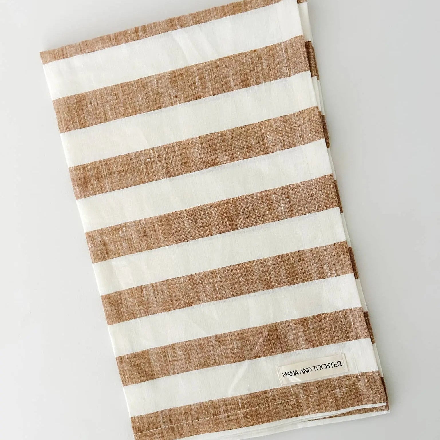 Pure French Linen Tea Towel - Wide Toffee Stripe Mama and Tochter