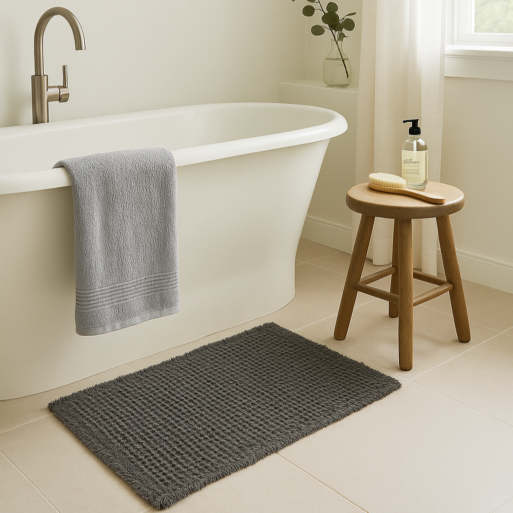 Microfiber Waffle Non slip Bath Mat - Charcoal Mama and Tochter