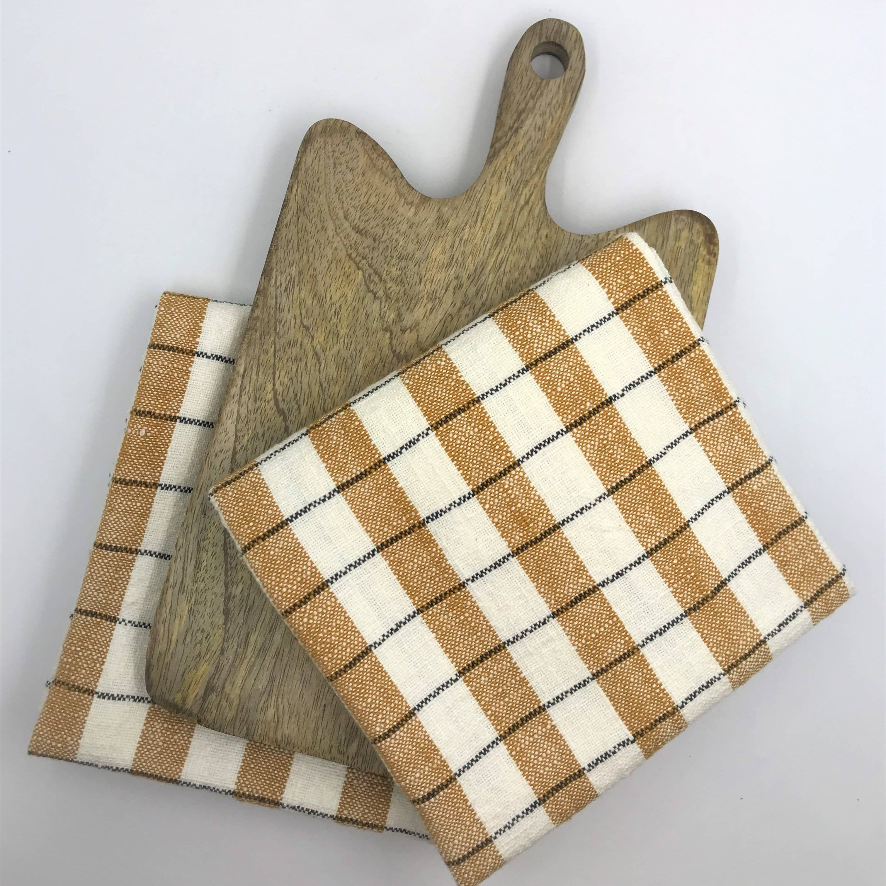 Gift pack - Set of 2 Kitchen Towels & Wooden Chopping Board: Orange Rich Home Linens