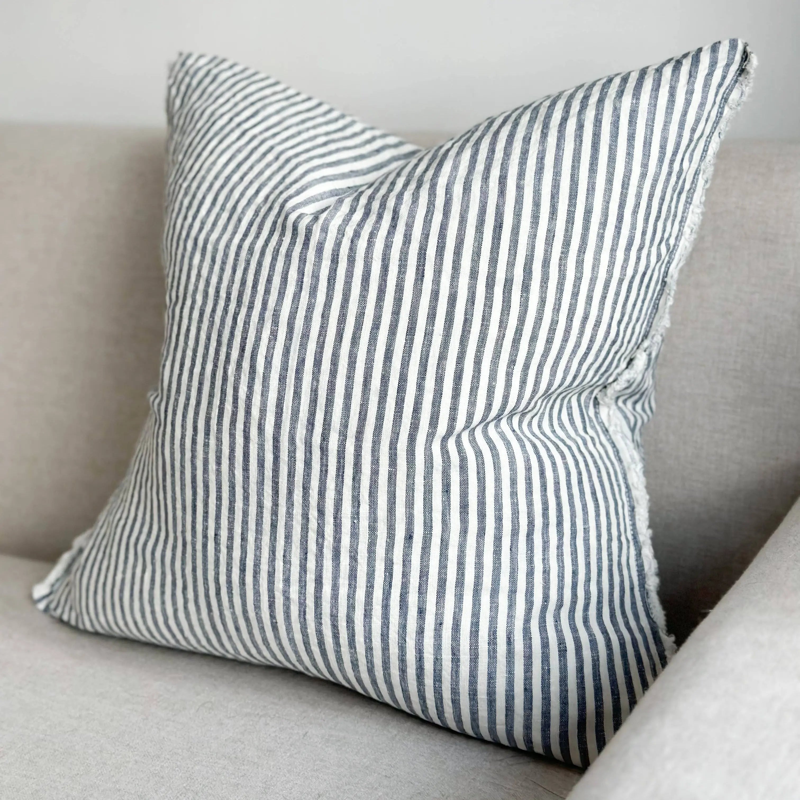 Esmee Linen Cushion Cover – Frayed Edge Navy Stripe  45 × 45 cm Ellenvale Trade