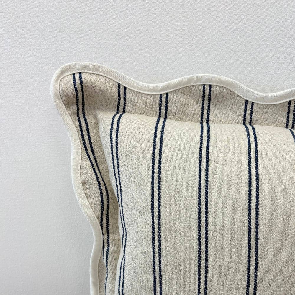 Chloe Country Navy Stripe Scalloped Edge Cushion Cover - 50cm x 30cm