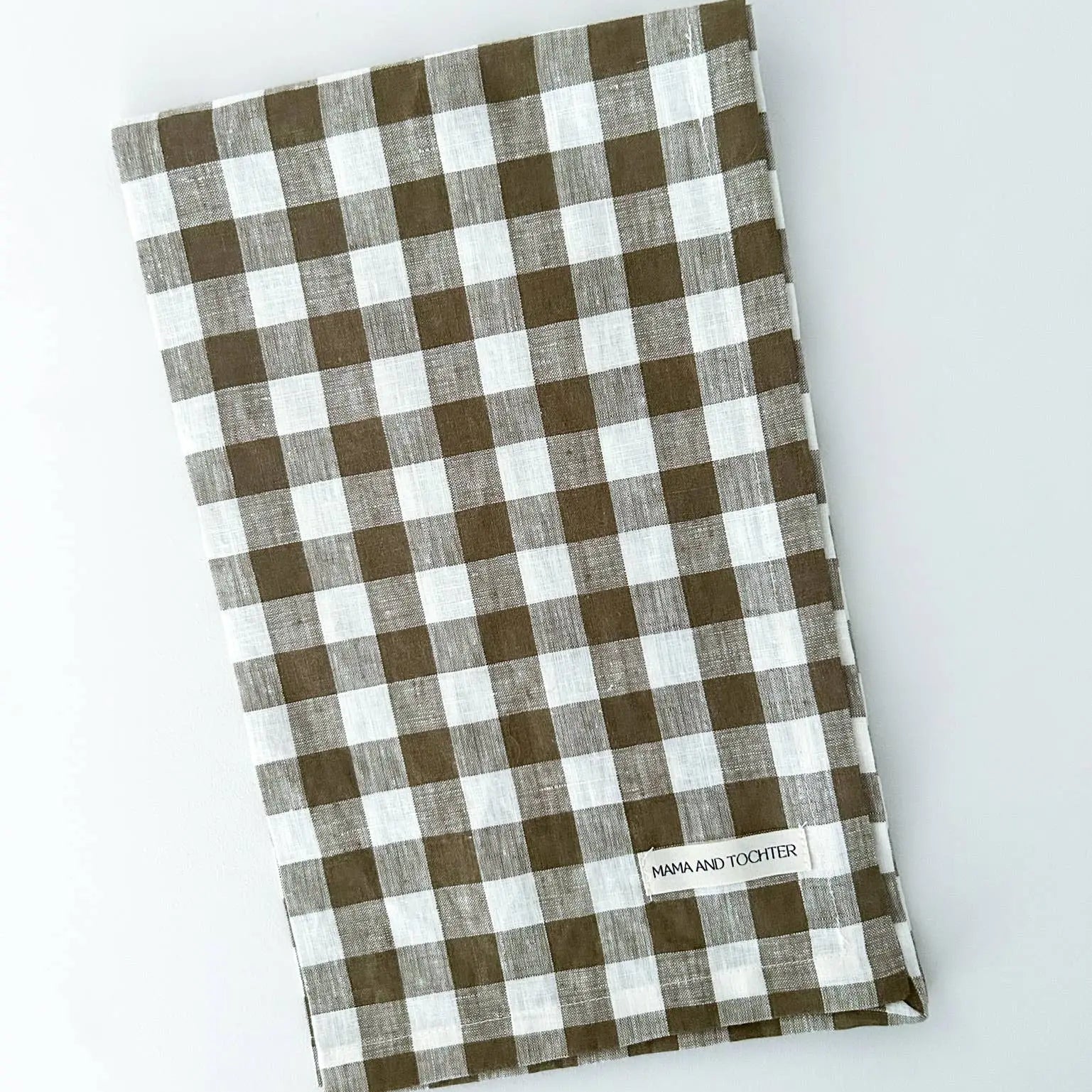 Pure French Linen Tea Towel - Olive Gingham Mama and Tochter