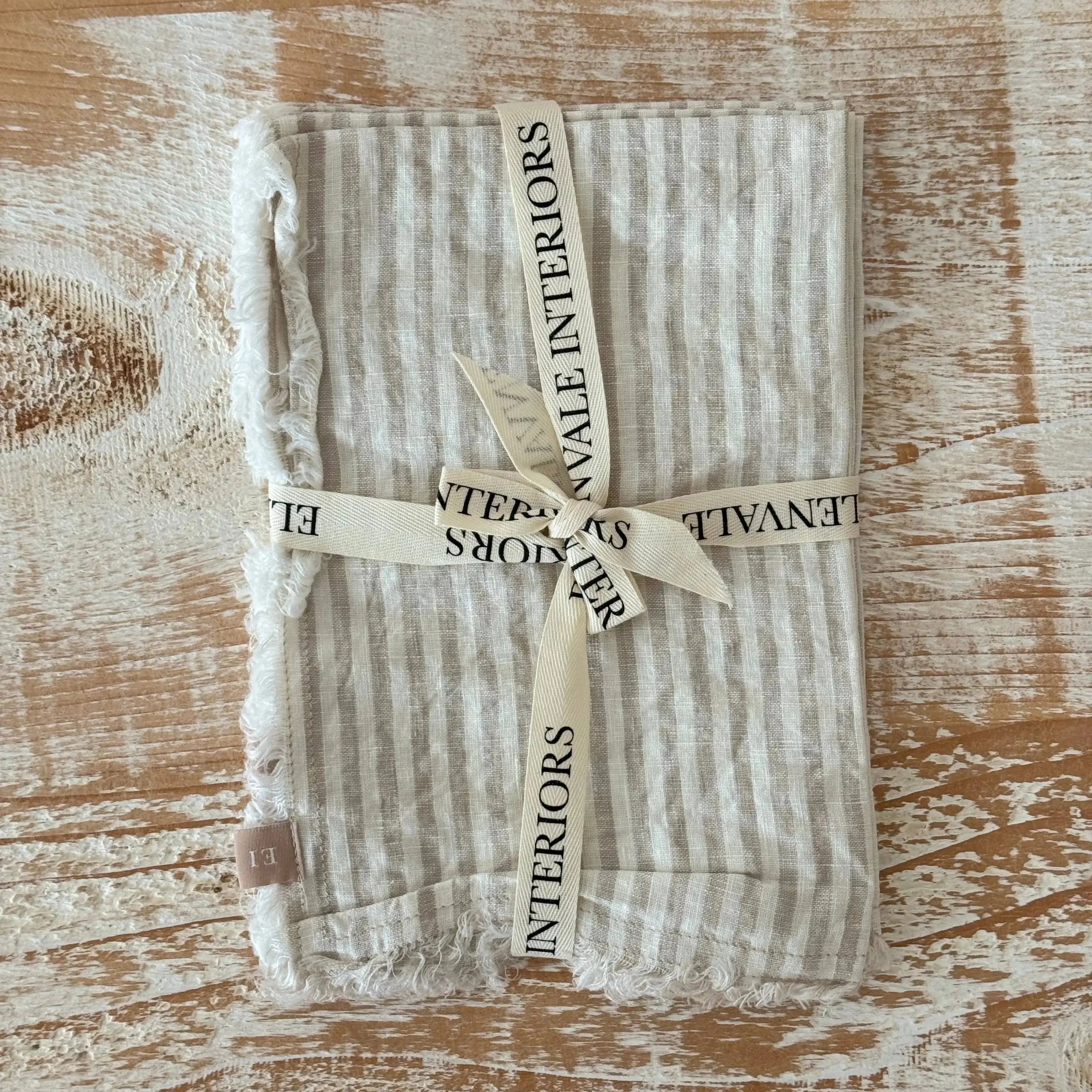 Natural Beige Stripe Linen Napkins – Set of 4 (30 × 30 cm) Ellenvale Trade