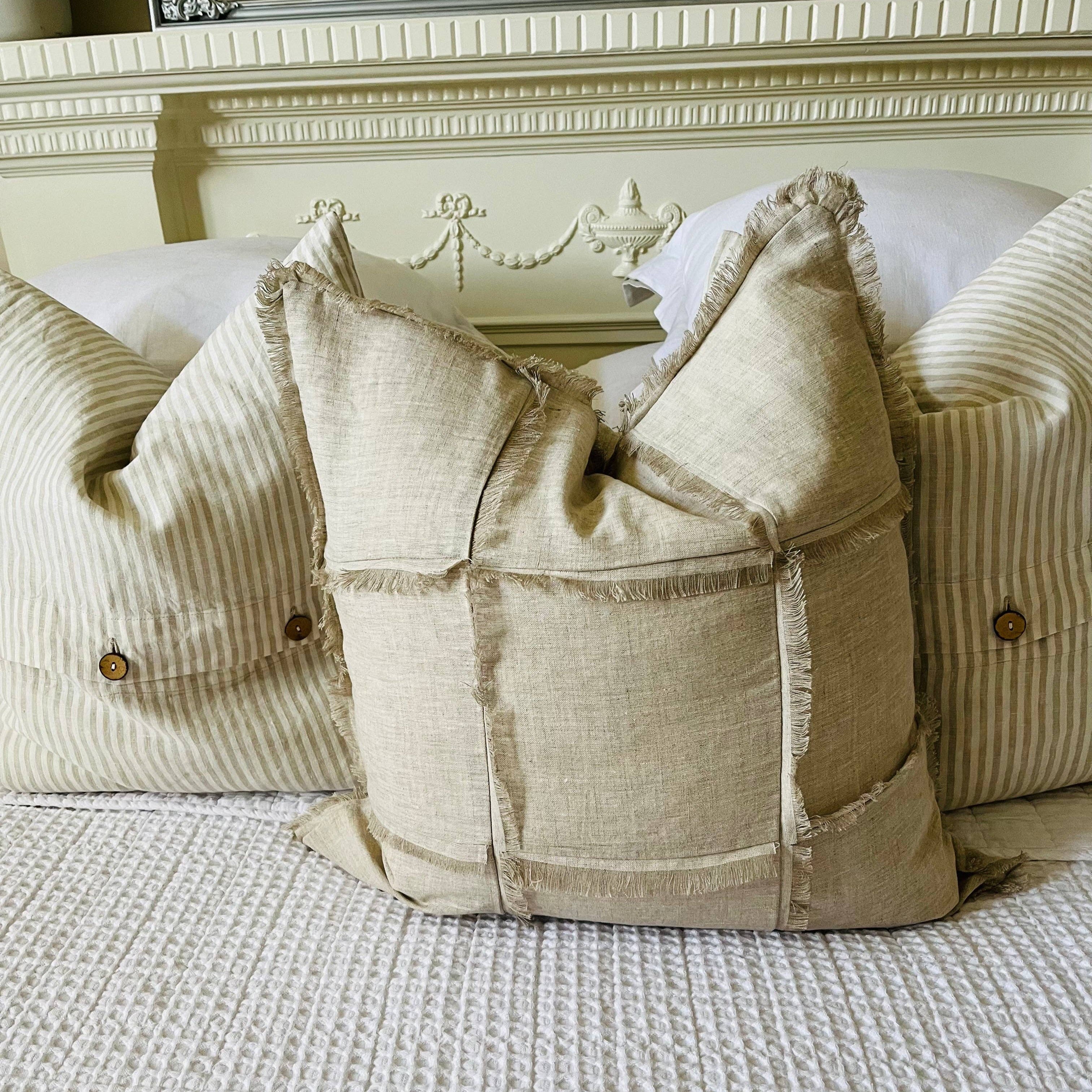 Hand Frayed Feature Design Pure Linen Cushion Cover - Natural