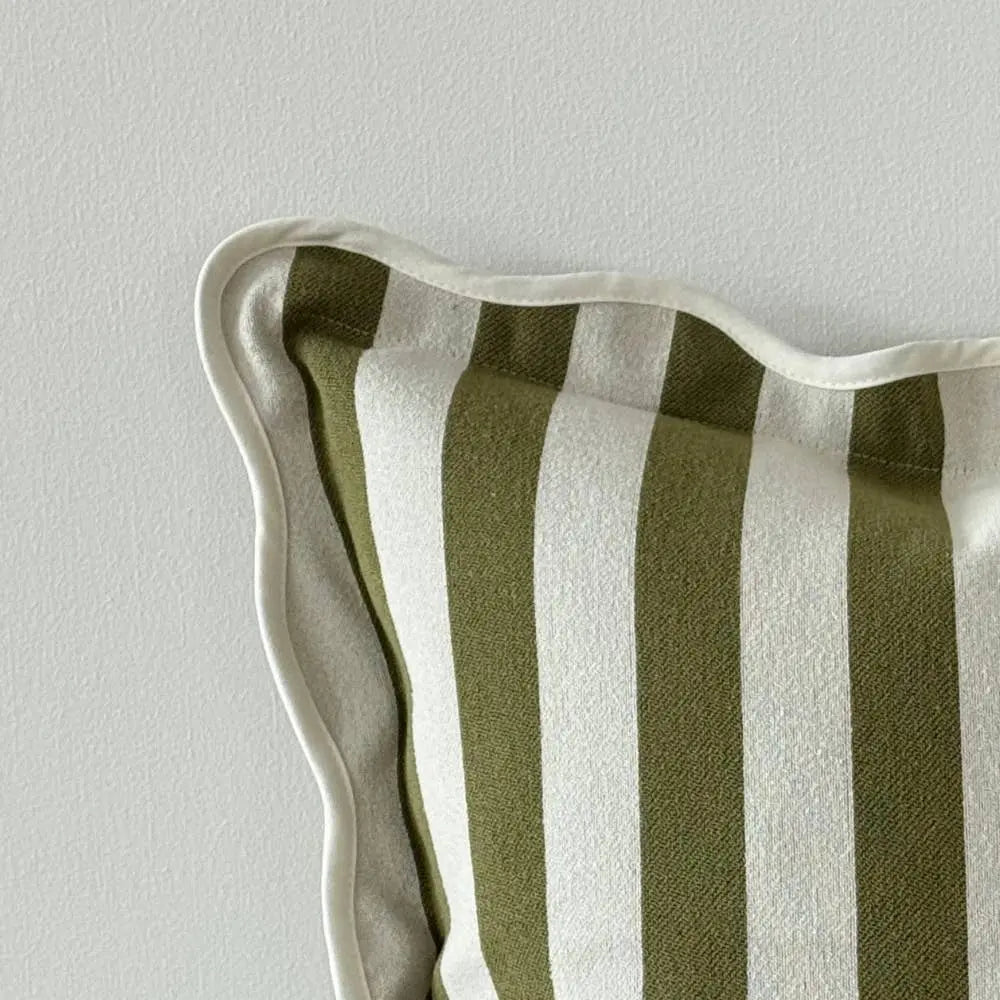 Chloe Olive Lime Stripe Scalloped Edge Cushion Cover – 45 × 45 cm