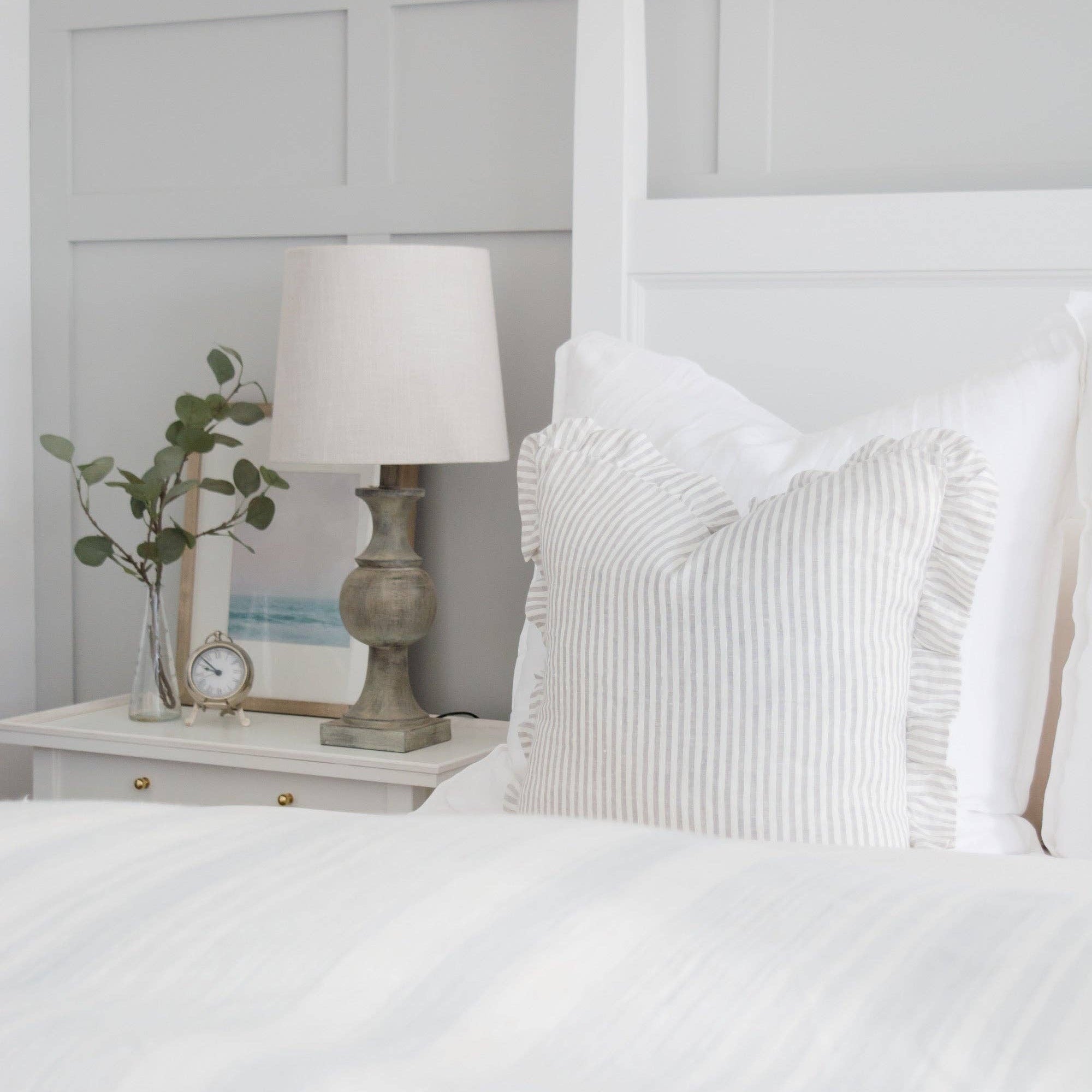Linen Ruffle Cushion - Grey Stripe Mama and Tochter