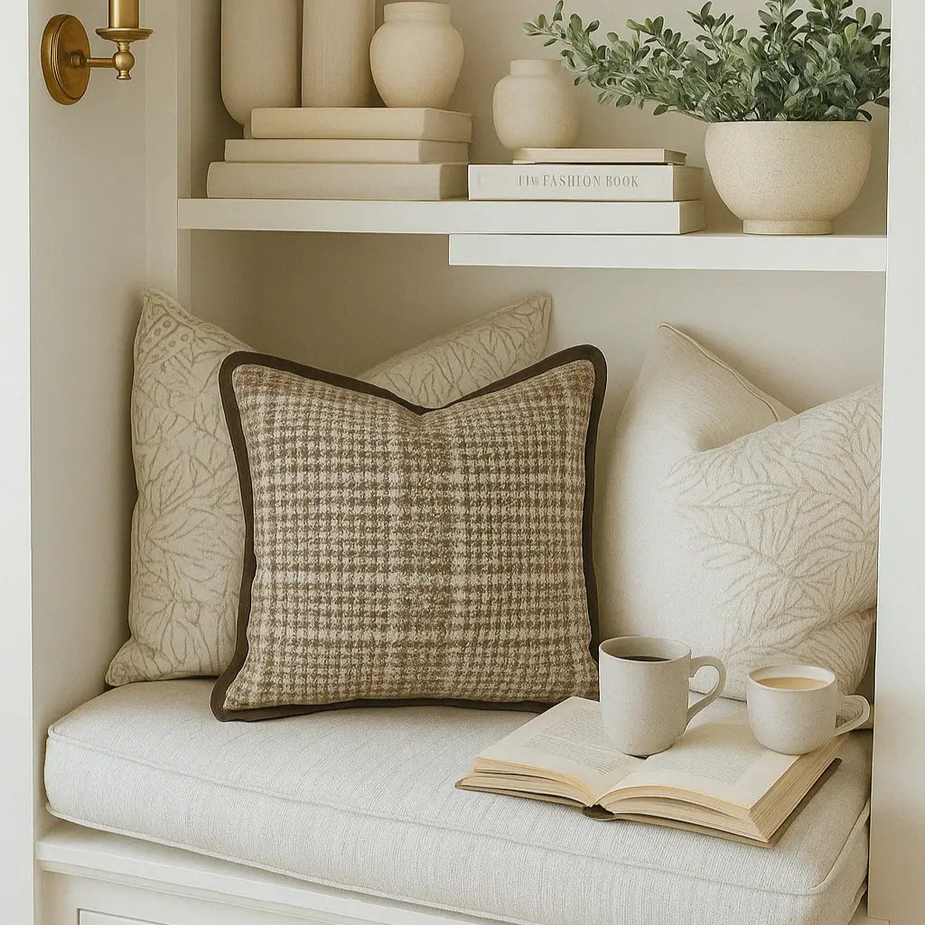 Velvet Houndstooth Cushion Cover - Beige Mama and Tochter