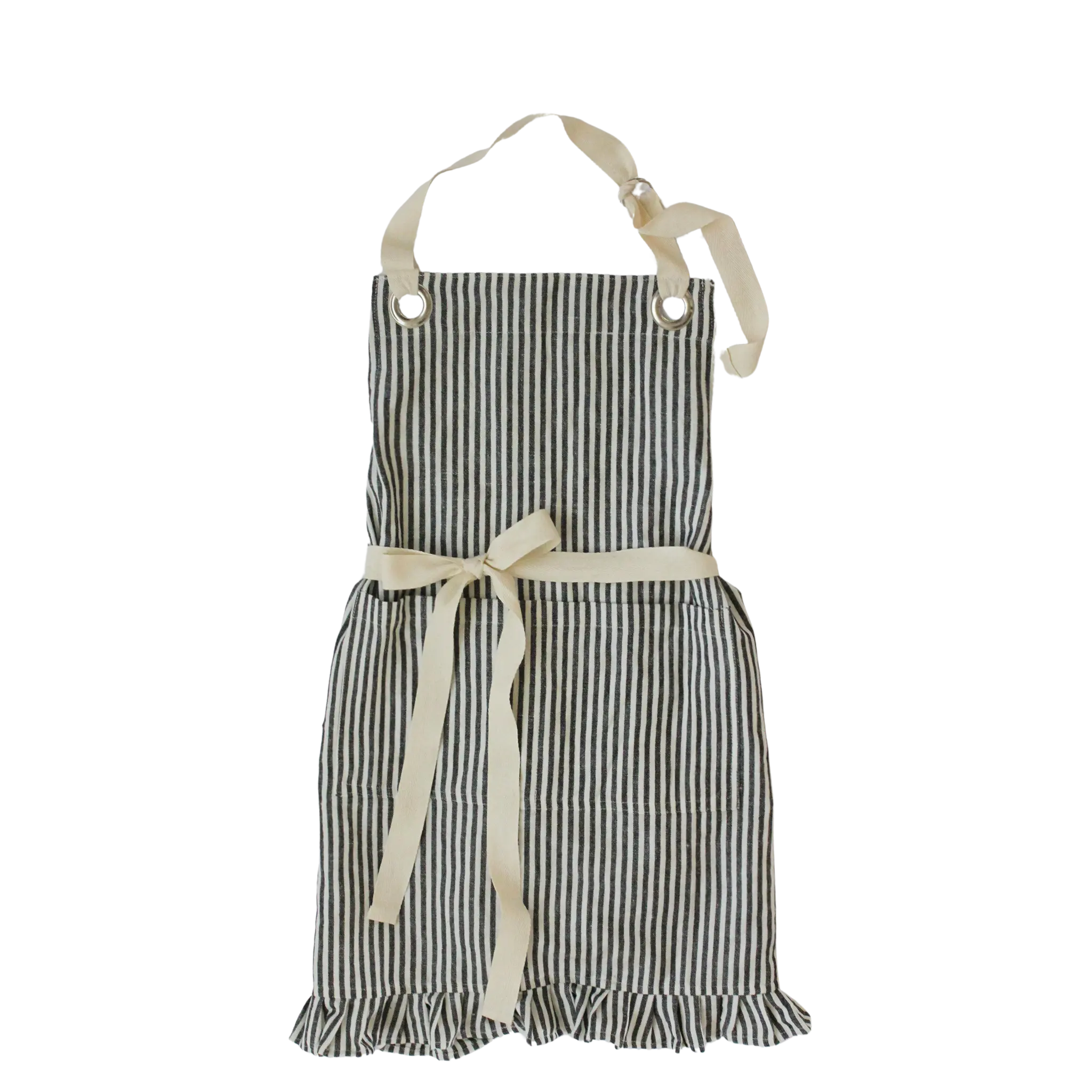 Ruffle Pin Stripe Apron – Black