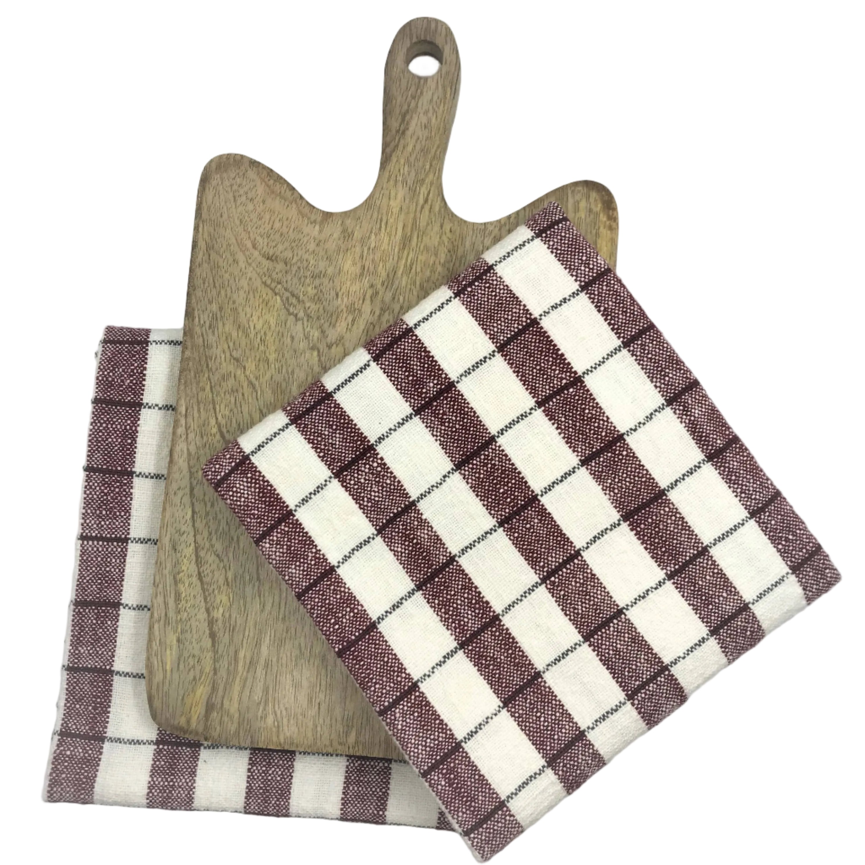 Gift Pack – Set of 2 Kitchen Towels & Wooden Chopping Board - Red Rich Home Linens