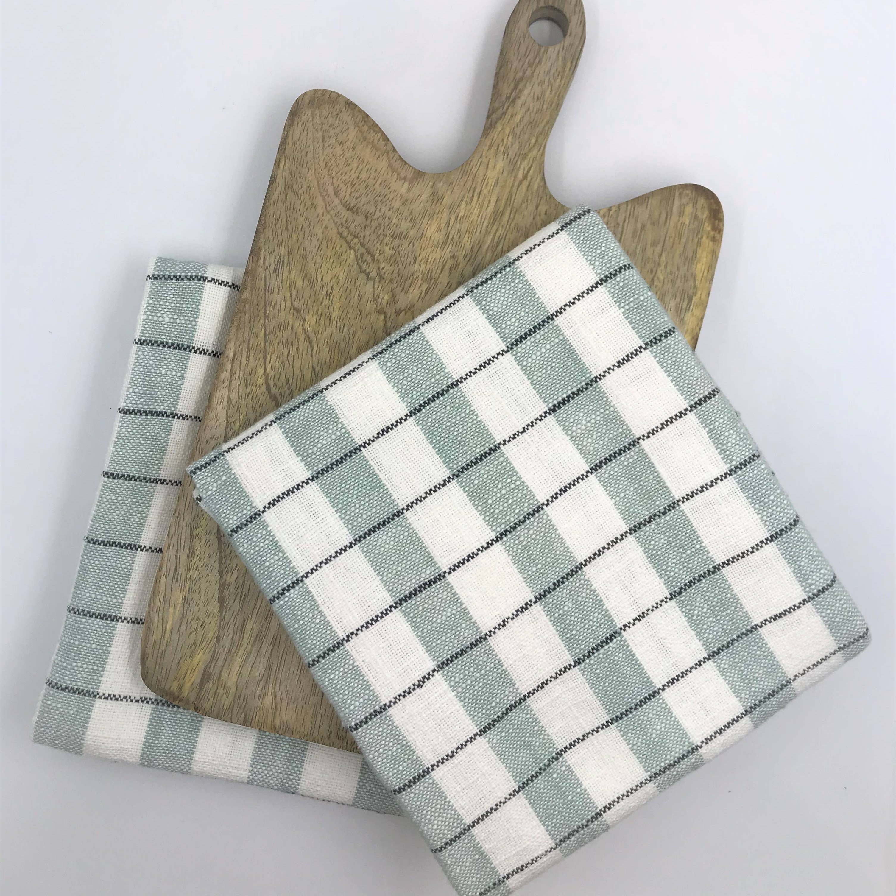 Gift pack - Set of 2 Kitchen Towels & Wooden Chopping Board: Teal Rich Home Linens