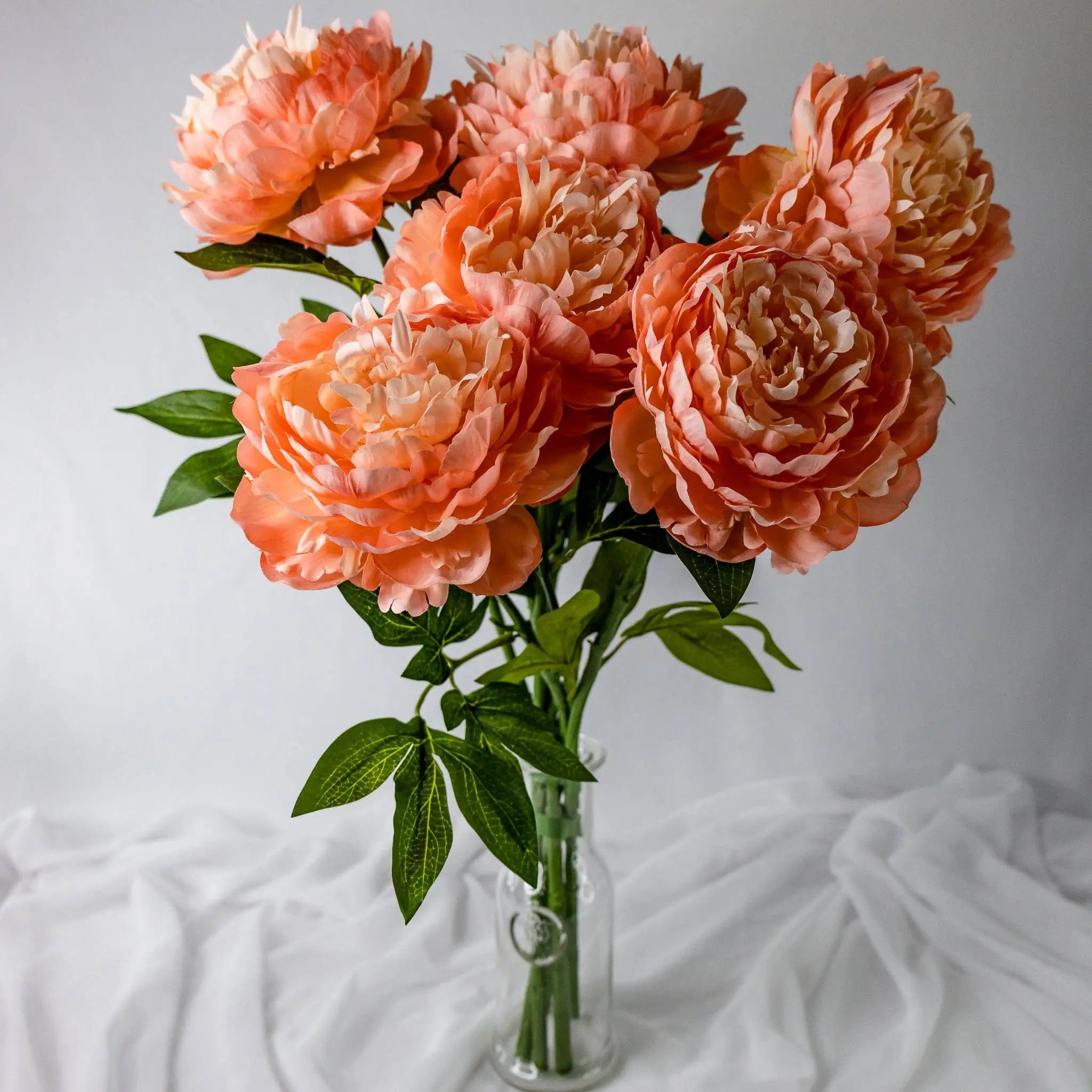 Peach Peony Large Bloom Each Stem Realistic Artificial Flowers