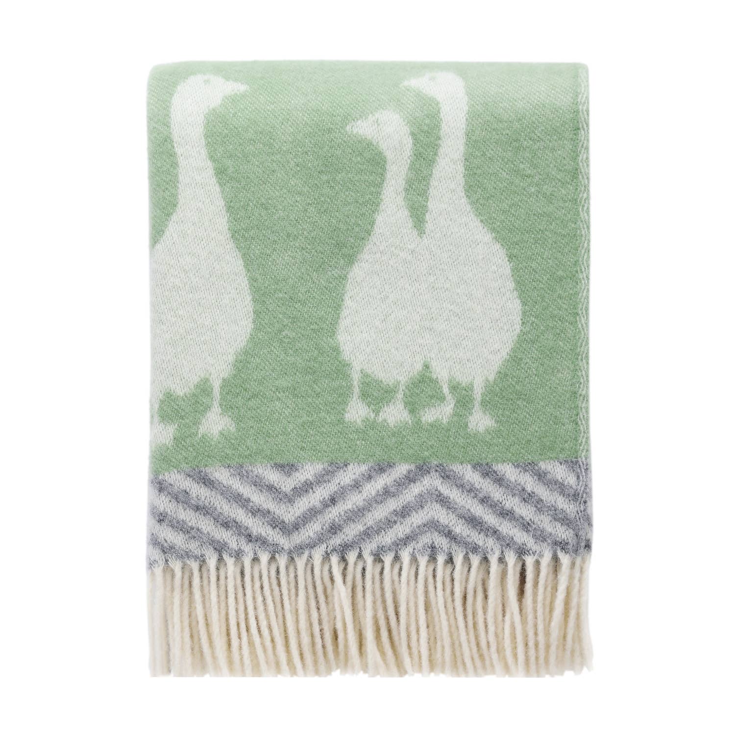 Geese Soft Grey and Green Pure Wool Throw JJ Textile