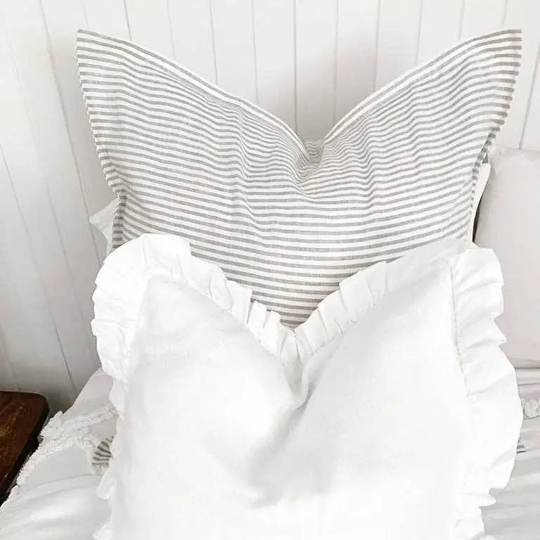 Pure French Linen Euro Cushion - Grey Stripe Mama and Tochter